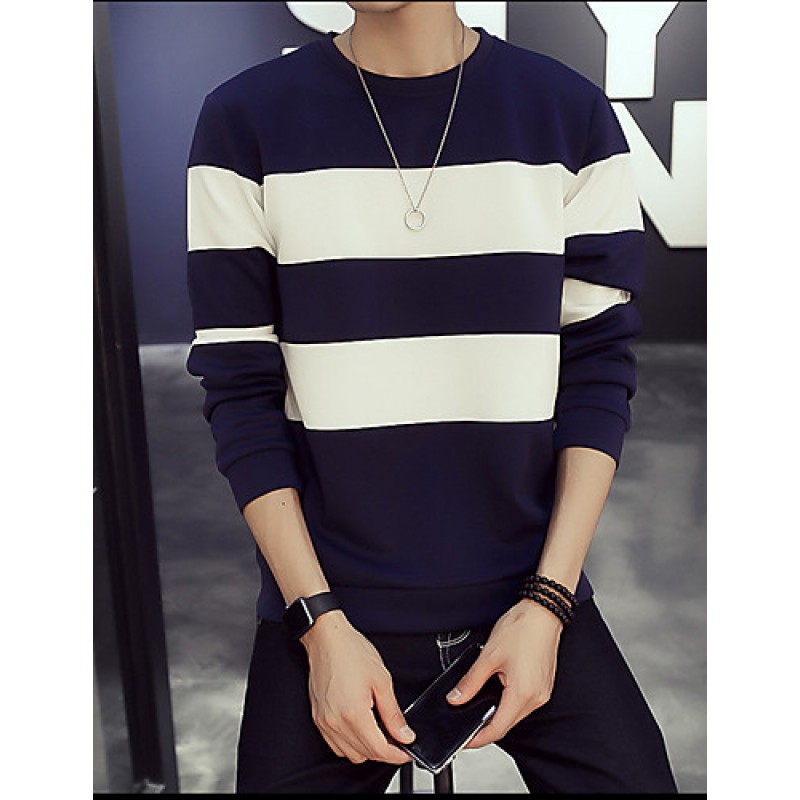 Men's Color Block Casual / Sport Hoodie & Sweatshirt,Cotton Long Sleeve Black / Blue / White