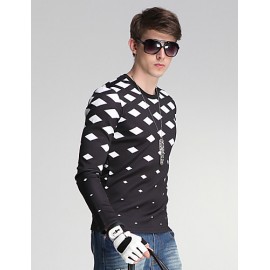 Men's Daily/Sports/Holiday Simple Sweatshirt Geometric Black Round Neck Long Sleeve Cotton/Polyester All Seasons