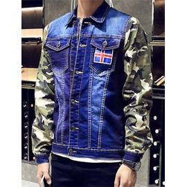 Men's Lapel Print Casual Denim Jacket