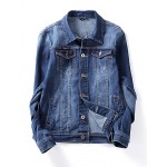 Men's Korean Slim Stretch Bleached Denim Jacket,Cotton / Polyester Solid Blue