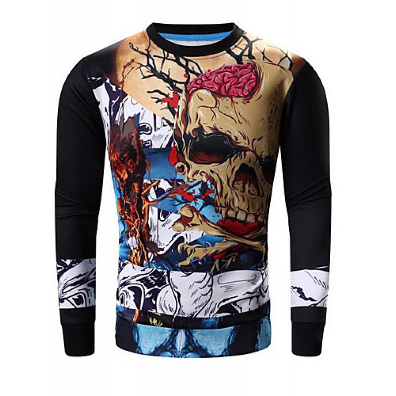 Men's Print Casual / Sport SweatshirtCotton Long Sleeve Black