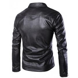 Men's Long Sleeve Casual / Formal / Plus Size Jacket,Special Leather Types Solid Black / Blue