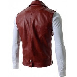 Men's Slim Detachable Sleeve Leather Jacket , Lined