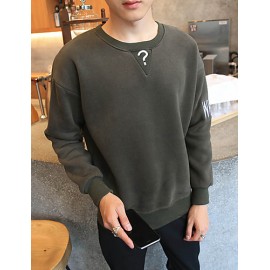 Men's Solid Casual / Plus Sizes Sweatshirt,Cotton Long Sleeve Black / Green / Yellow JC-Y11