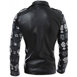 Men's Long Sleeve Casual Jacket,PU / Cotton Print Black