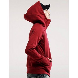 Men's Long Sleeve Hoodie & Sweatshirt,Cotton / Polyester Solid