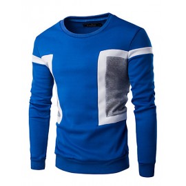 Men's Casual/Daily / Sports Simple / Active Regular Hoodies,Color Block Blue / White / Black Round Neck Long Sleeve Cotton Spring / Fall