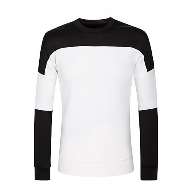 Men's Couple Cotton CasualBlack And White Stitching Long Sleeve Round Neck Sweatshirt Pullover