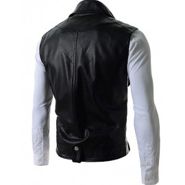 Men's Slim Detachable Sleeve Leather Jacket , Lined