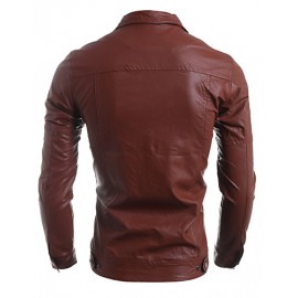 Men's Fashion Style Zipper Decorative Slim Leather Jacket