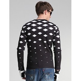 Men's Daily/Sports/Holiday Simple Sweatshirt Geometric Black Round Neck Long Sleeve Cotton/Polyester All Seasons