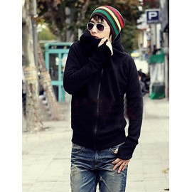 Men's Long Sleeve Hoodie & Sweatshirt,Cotton / Polyester Solid