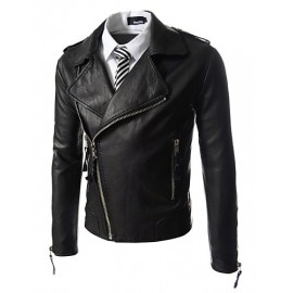 Men Punk Skull Embroidery Motorcycle Leather Jacket