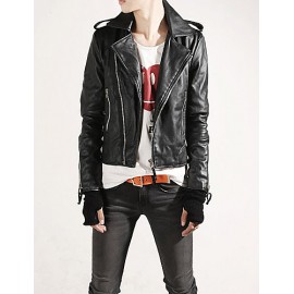 Hot Sale Men's Slim Fit Buckles Collar Leather PU Leather Jacket Coat