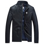 Men's Long Sleeve Casual / Work / Formal / Sport Jacket,PU / Cotton / Rayon / Polyester Solid Black / Blue / Red