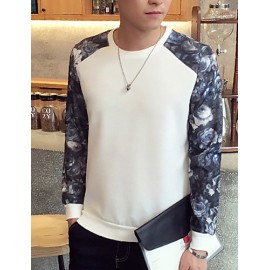 Men's Print / Color Block Casual / Plus Size SweatshirtPolyester Long Sleeve Black / Blue / White