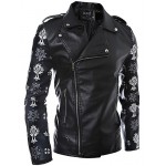 Men's Long Sleeve Casual Jacket,PU / Cotton Print Black