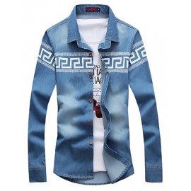 Men's Geometric Pattern Denim Shirt , Cotton / Polyester Casual / Plus Sizes