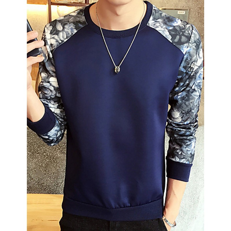 Men's Print / Color Block Casual / Plus Size SweatshirtPolyester Long Sleeve Black / Blue / White