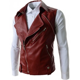 Men's Slim Detachable Sleeve Leather Jacket , Lined