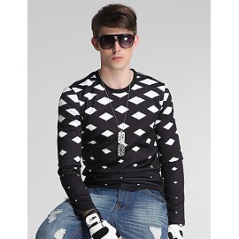 Men's Daily/Sports/Holiday Simple Sweatshirt Geometric Black Round Neck Long Sleeve Cotton/Polyester All Seasons