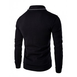 Men's Solid Casual / Sport Hoodie & Sweatshirt,Cotton Long Sleeve Black / White