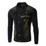 Men's Print Long Sleeve Jacket , Cotton / Denim Casual