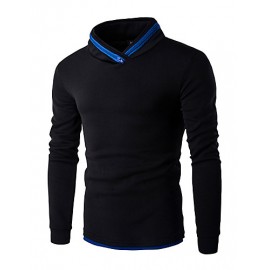 Men's Solid Casual / Sport Hoodie & Sweatshirt,Cotton Long Sleeve Black / Blue