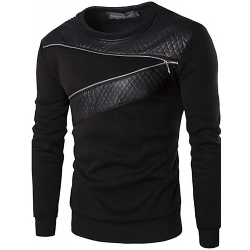 Men's Fashion Slim Zipper Decoration Sweatshirt,Cotton / Polyester Patchwork