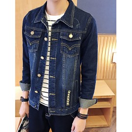 Men's Fashion Solid Broken Hole Slim Fit Casual Long Sleeve Denim Jacket,Cotton/Print/Casual/Plus Size