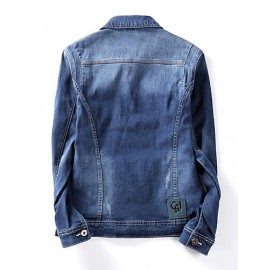 Men's Korean Slim Stretch Bleached Denim Jacket,Cotton / Polyester Solid Blue