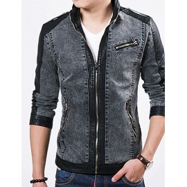 Men's Long Sleeve Casual Jacket,Polyester Solid Black / Blue